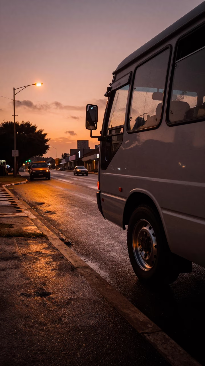 Predawn Durban Street Scene with Brushed Steel Rim and Drinking Vessel in in Durban, South Africa