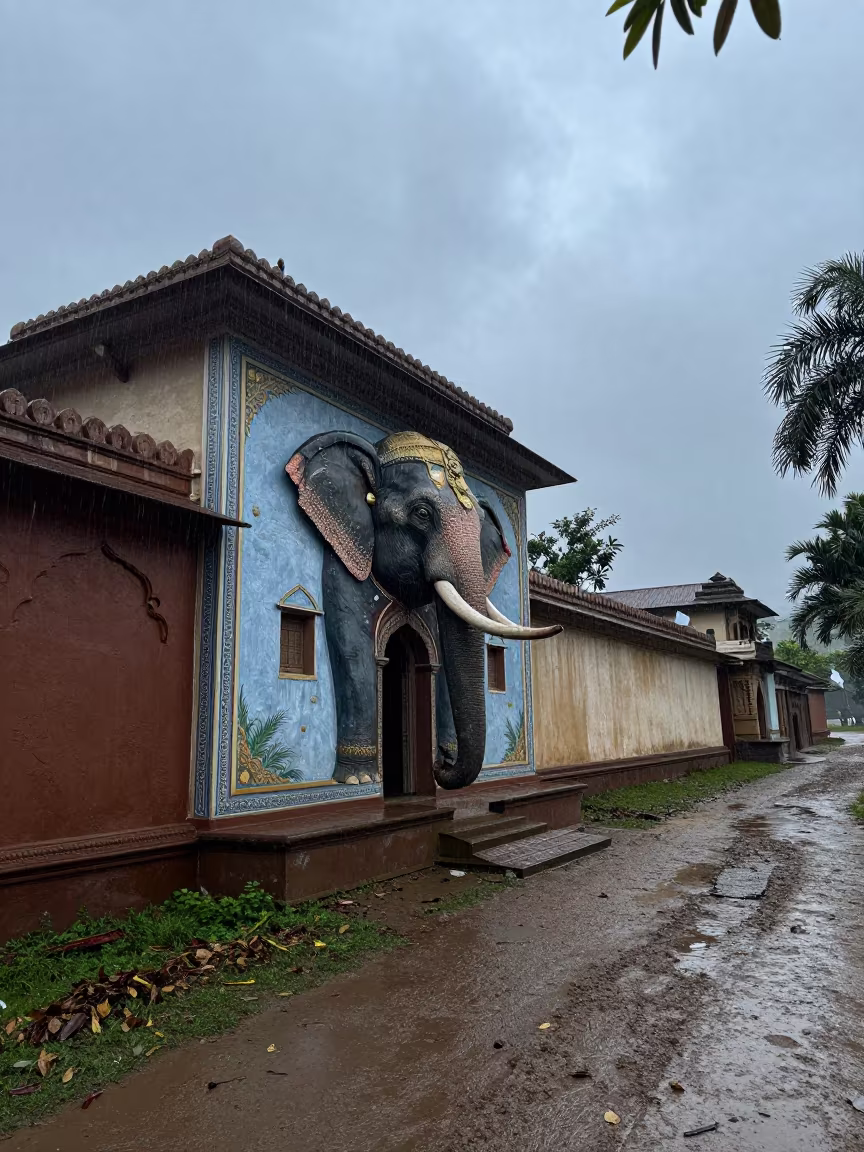 Predawn Elephant Facade Haveli Guatemala Trail in along a game trail in Guatemala