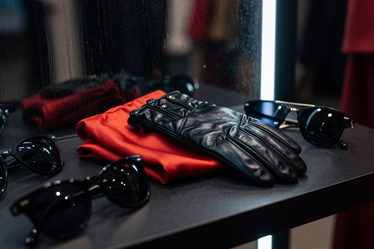 Predawn Fashion Still Life Sunglasses Silk Yerevan in under runway rehearsal lights near Yerevan