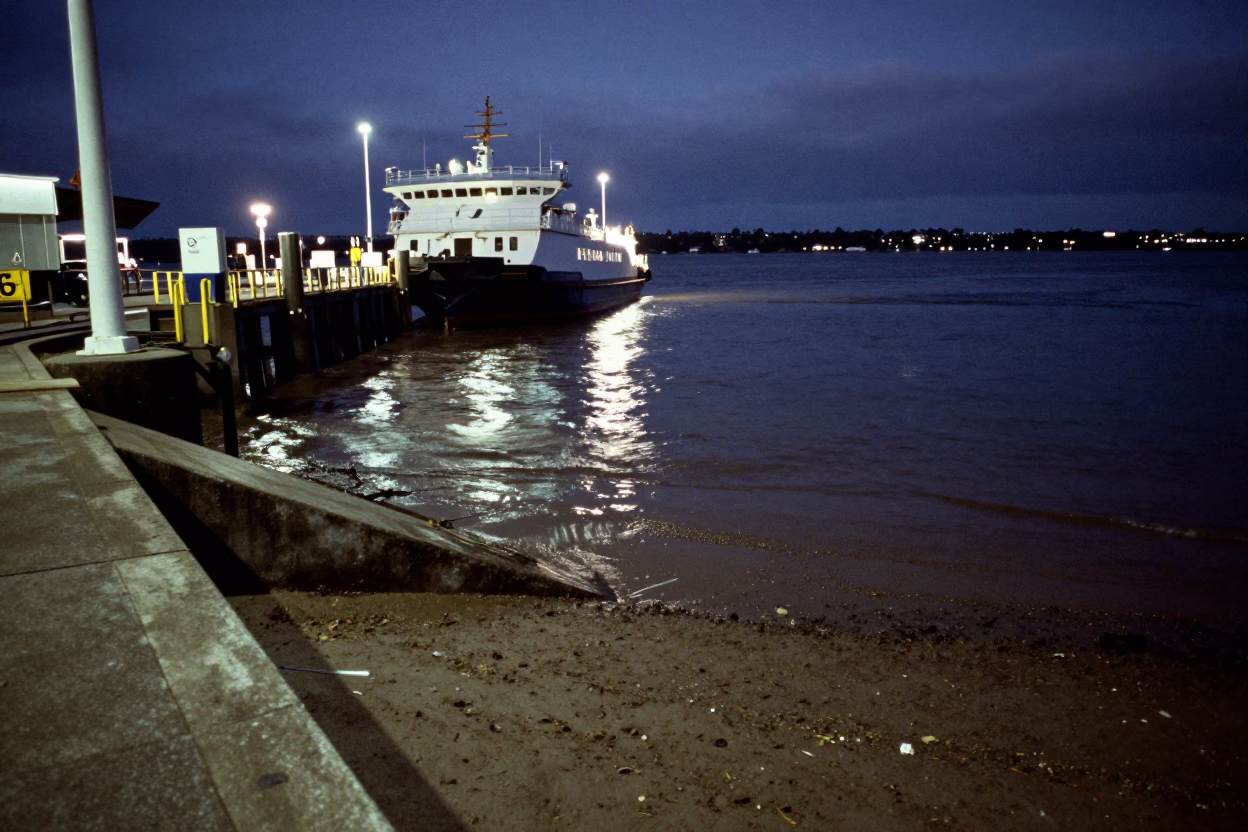 Predawn Ferry Ramp Piling System Low Tide Perth Western Australia in in Perth, Western Australia, Australia