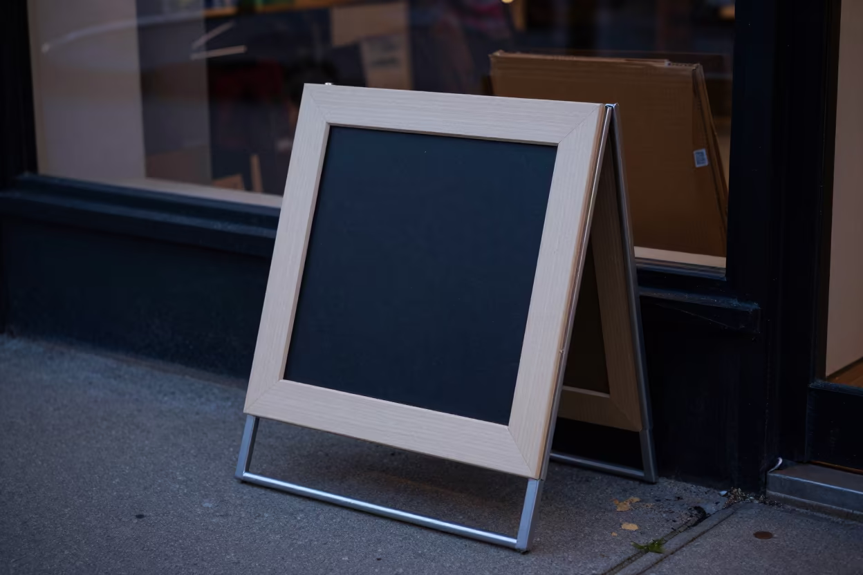 Predawn Framing Rack Outside Brantford Store in outside a lit retail frontage after dark in Brantford