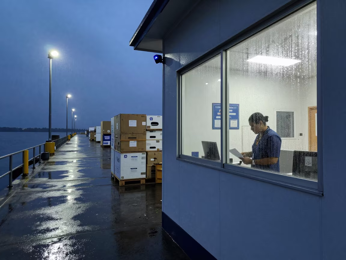 Predawn Freight Handoff At Acarigua Dispatch Window in inside a dispatch office above the dock near Acarigua
