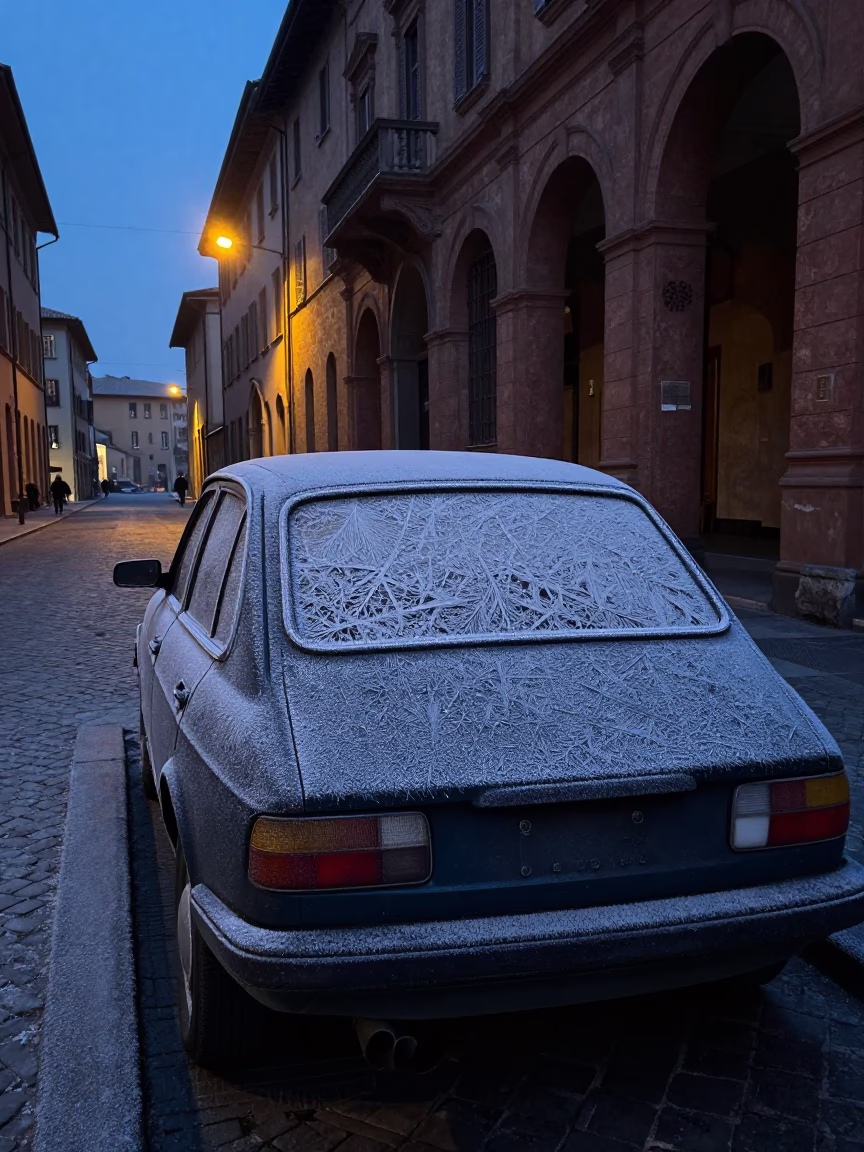 Predawn Frost in Bologna at The Predawn Darkness Light in in Bologna, Italy