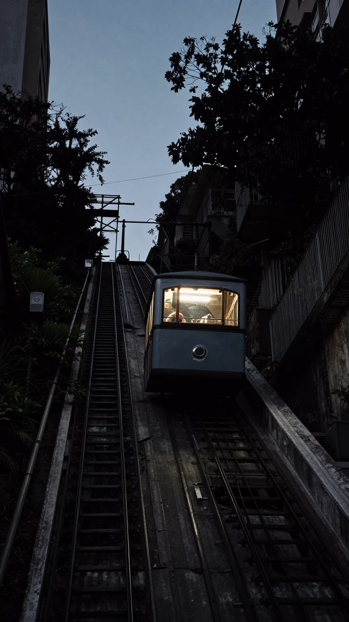 Predawn Funicular Climbing Steep Hill in São Paulo Brazil in in São Paulo, Brazil