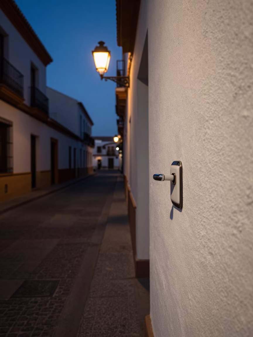 Predawn Granada Spain Street Scene with Door Handle and Enamel Drips in in Granada, Spain