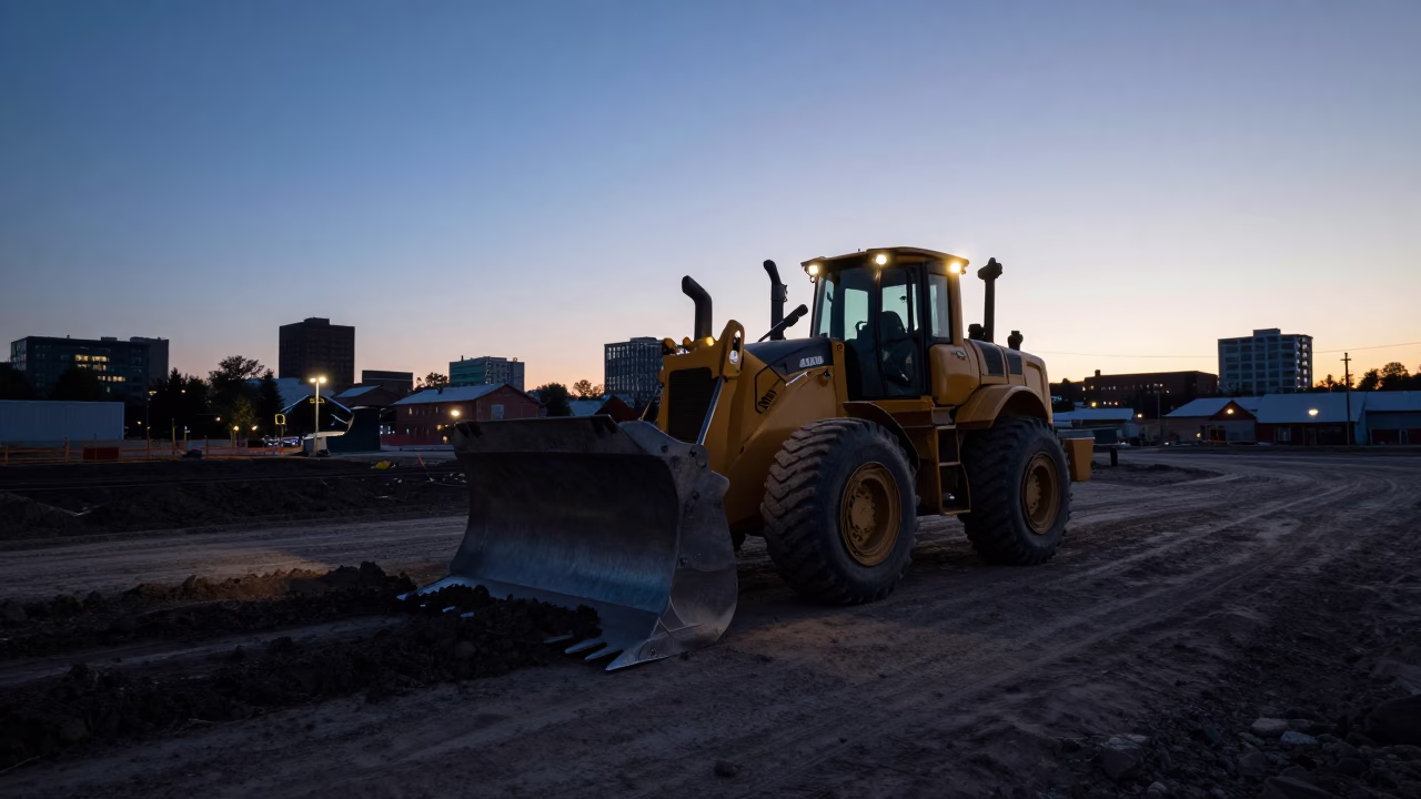 Predawn Halifax Construction Site with Bulldozer and Urban Infrastructure in Nova Scotia Canada in in Halifax, Nova Scotia, Canada