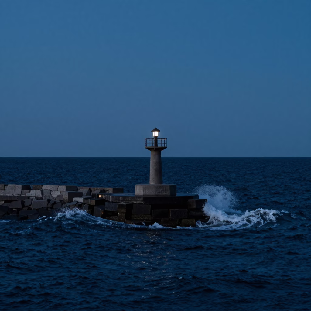 Predawn Halifax Harbor Breakwater Beacon and Surfing Coastline Nova Scotia in in Halifax, Nova Scotia, Canada