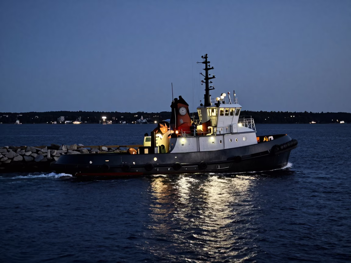 Predawn Halifax Harbor Tugboat Activity in Nova Scotia Canada in in Halifax, Nova Scotia, Canada