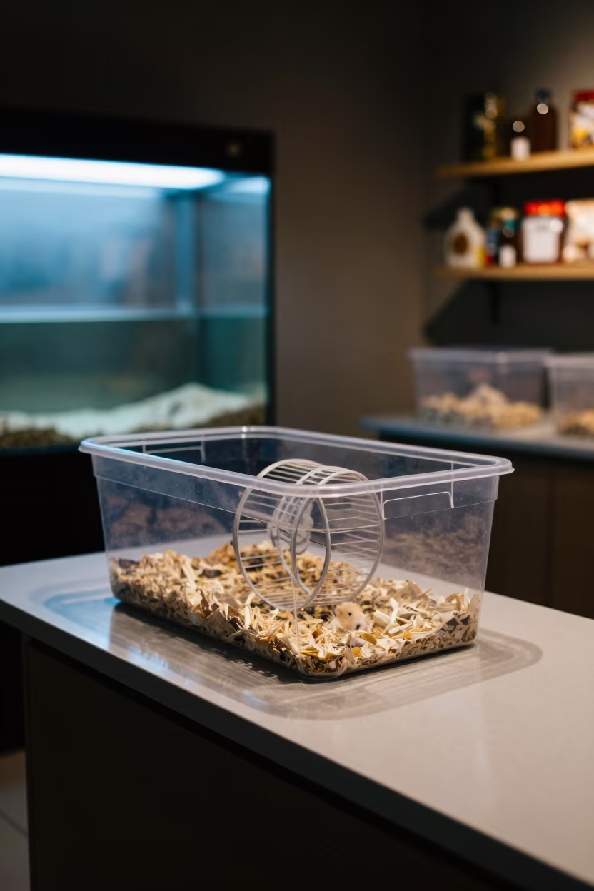 Predawn Hamster Habitat Tube Bin in Adzopé Grooming Bay in inside a grooming bay near Adzopé