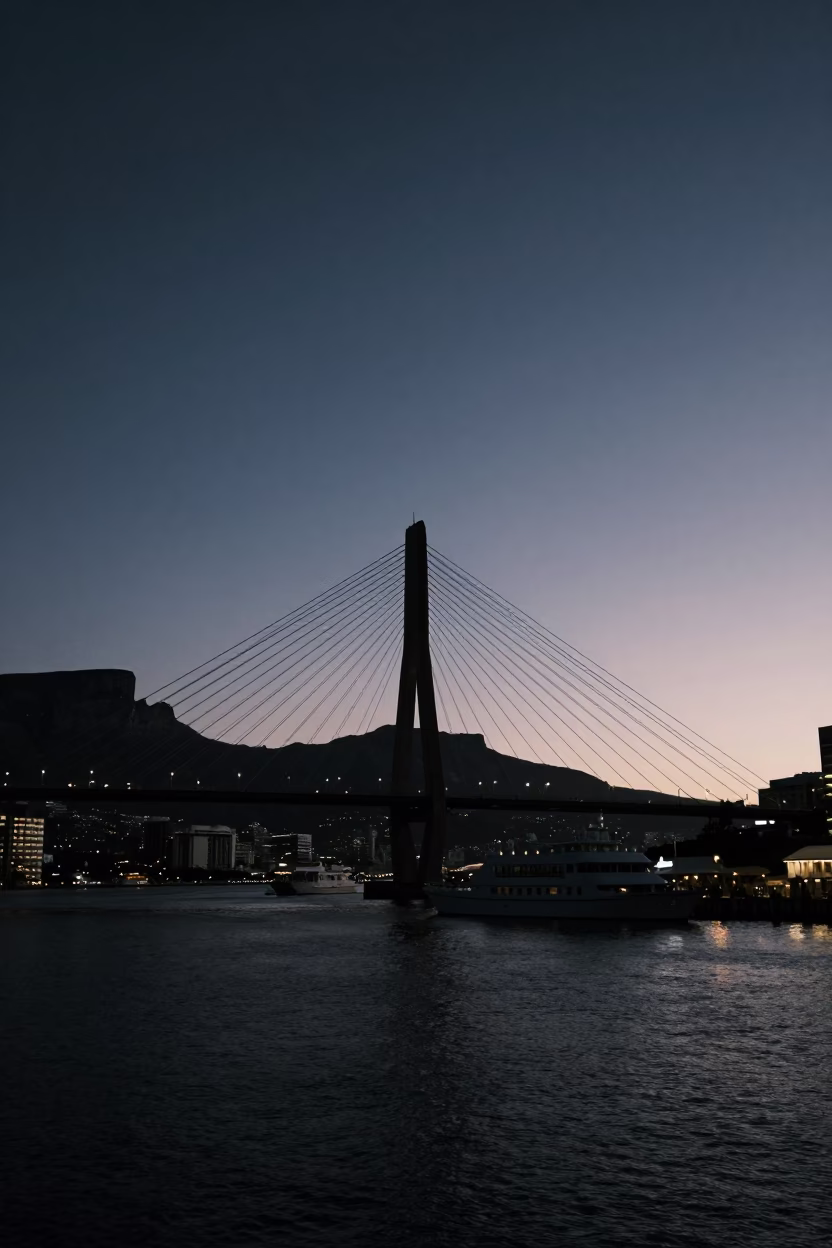 Predawn Harbor in Cape Town at The Predawn Darkness Light in in Cape Town, South Africa