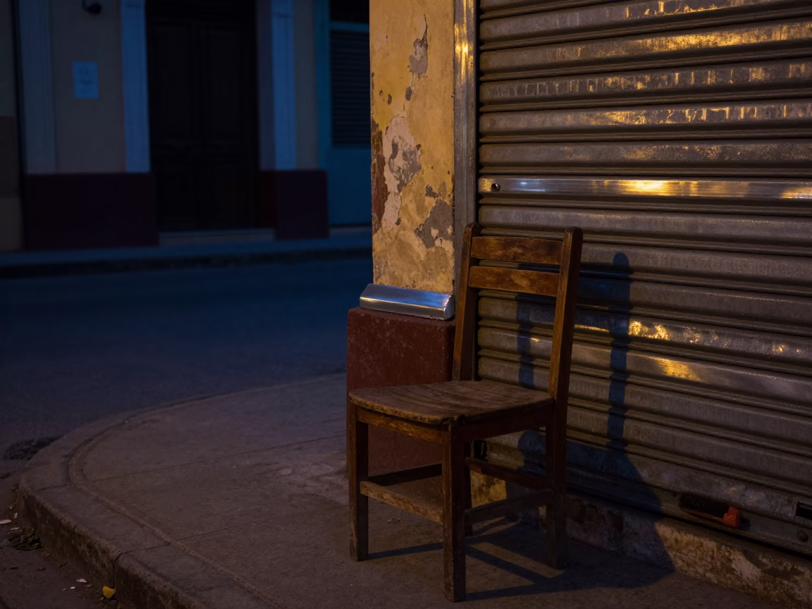 Predawn Havana Cuba Street Scene with Chair and Brushed Steel Rim in in Havana, Cuba