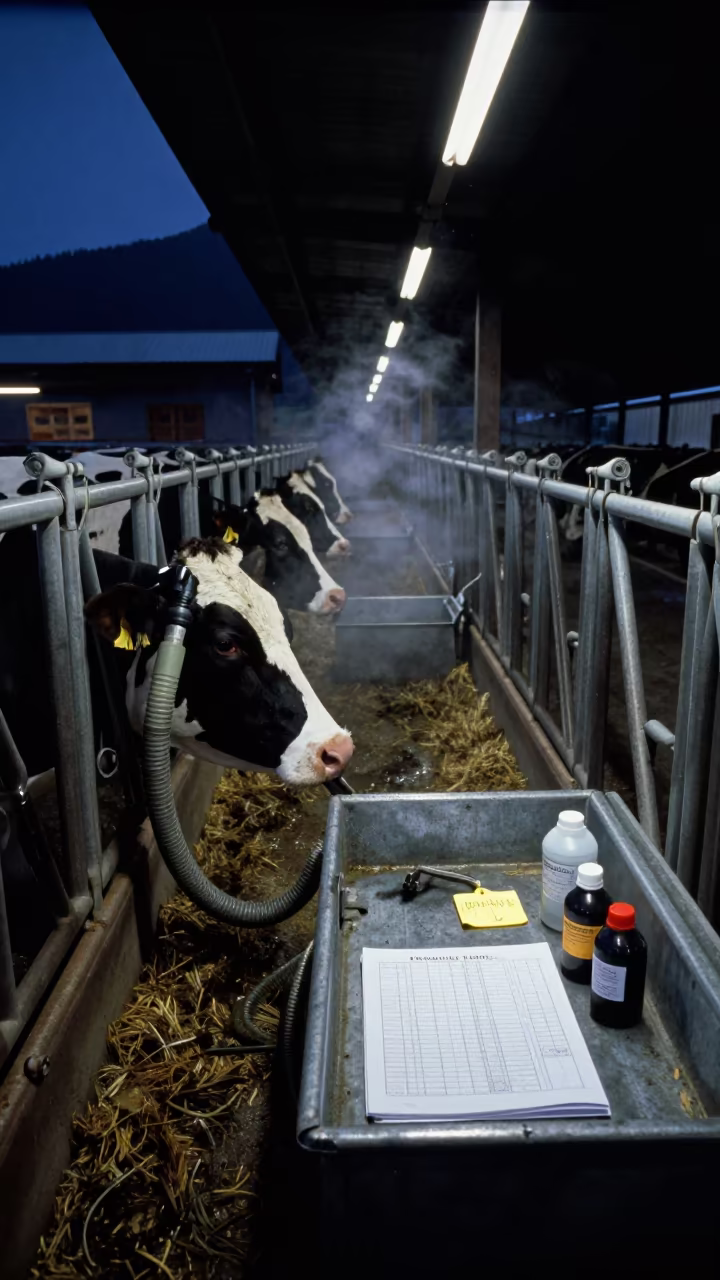 Predawn Heifer Breeding Chalk Drawer Work in along a feedlot lane in British Columbia
