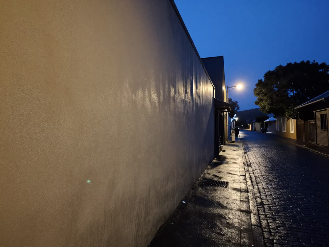 Predawn Hobart Street Scene with Condensation on Plaster Wall and Urban Detail in in Hobart, Tasmania, Australia