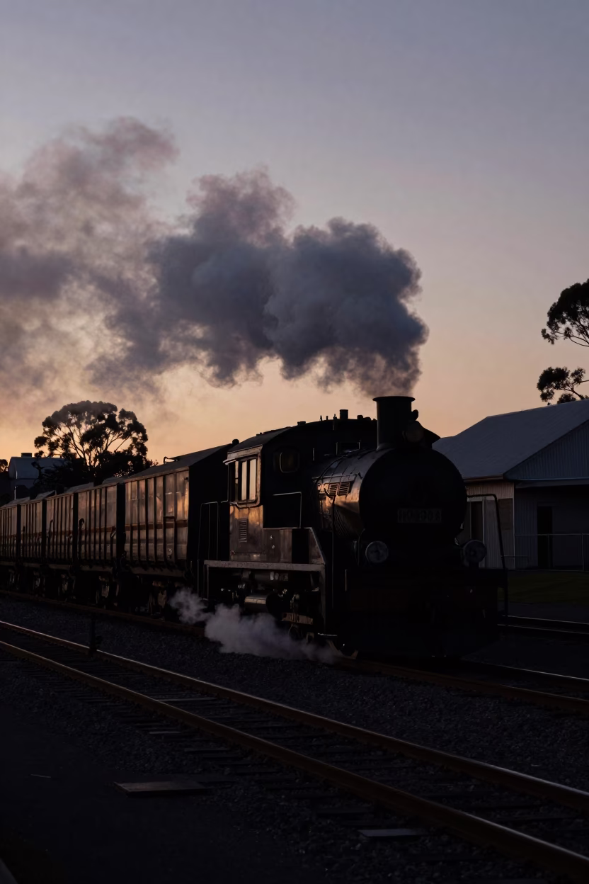 Predawn Hobart Tasmania Australia Freight Train Rail Yard Activity in in Hobart, Tasmania, Australia
