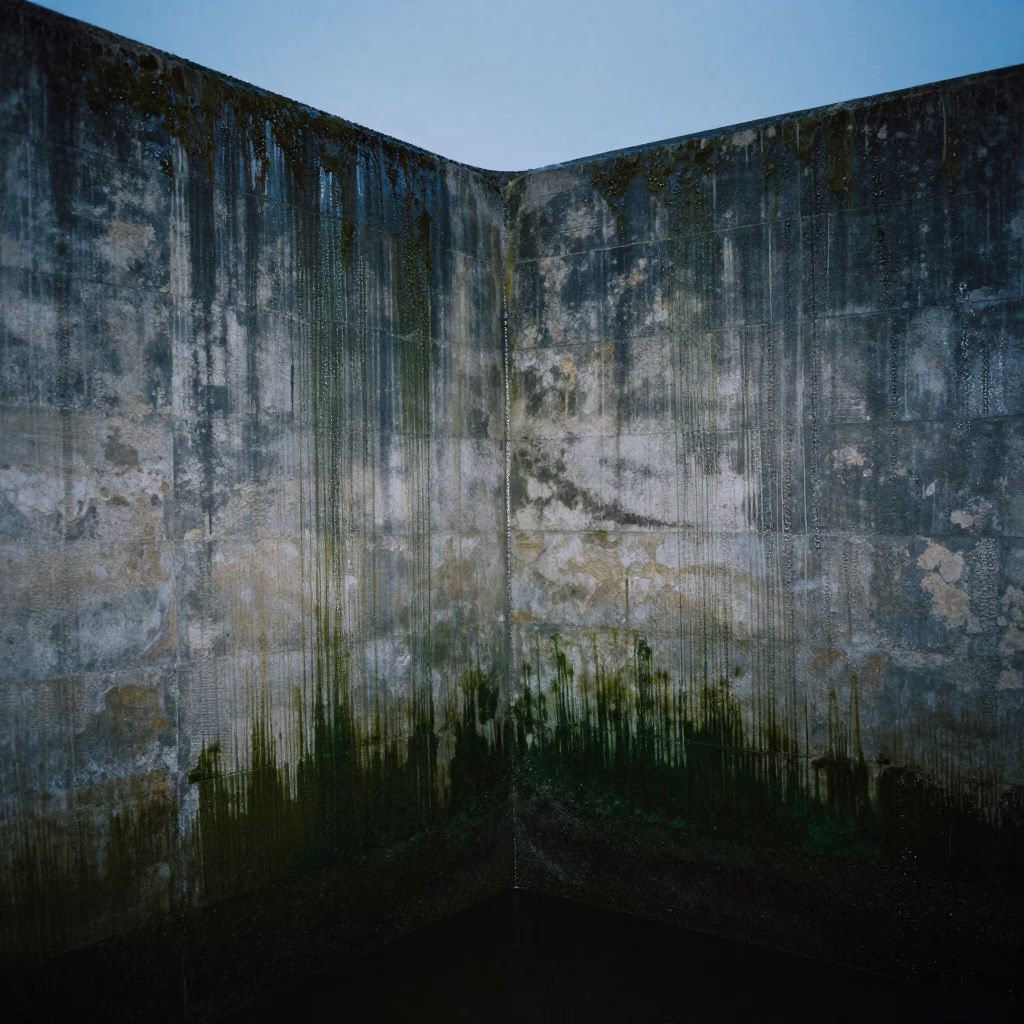 Predawn Hobart Tasmania Floodgate Chamber Algae Streaked Concrete Walls in in Hobart, Tasmania, Australia