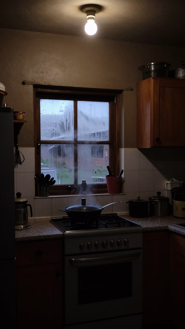 Predawn Johannesburg Kitchen Scene with Condensation and Kitchen Tools in in Johannesburg, South Africa