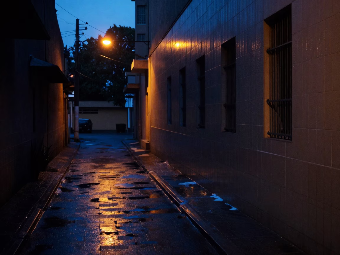Predawn Johannesburg Street Scene with Soap Residue on Tiled Steps in in Johannesburg, South Africa