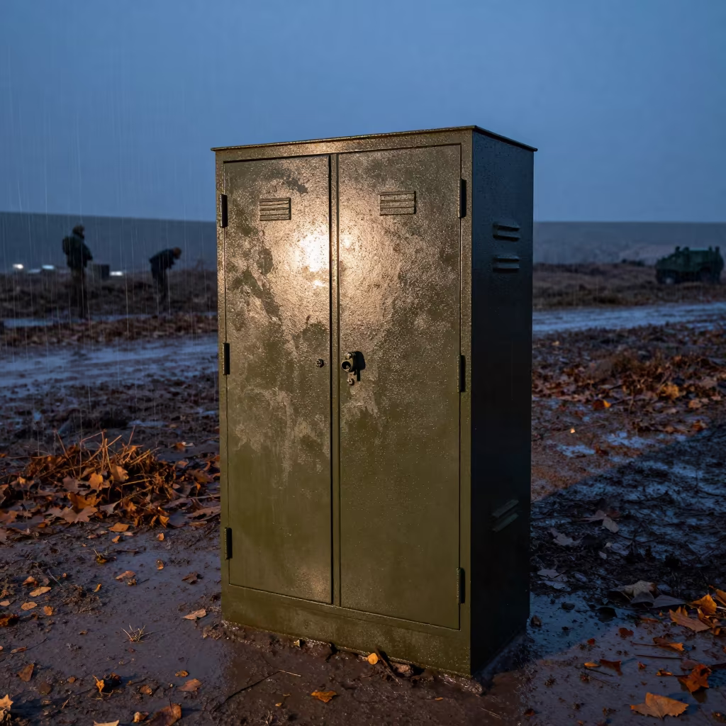 Predawn Key Locker Maintenance in Autumn Rain in beside a convoy halt on open ground near Mardin