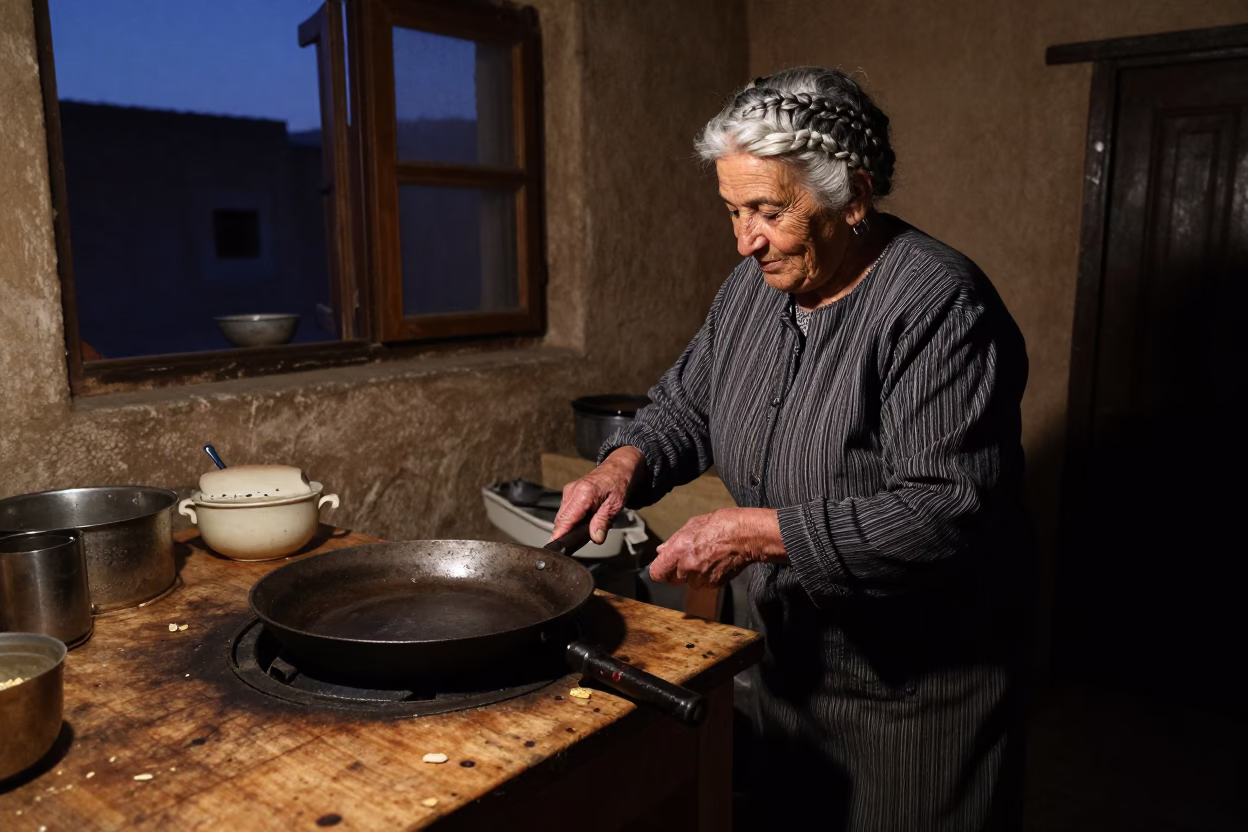 Predawn Kitchen Activity in Fez Morocco with Grandmother Preparing Traditional Breakfast in in Fez, Morocco