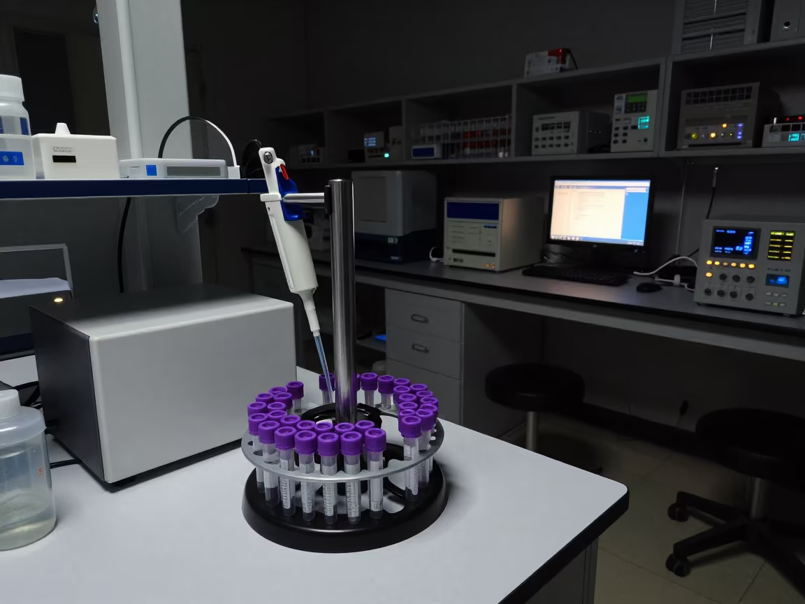 Predawn Lab Pipette Carousel with Violet Tube Caps in in a specimen archive room in Ondo