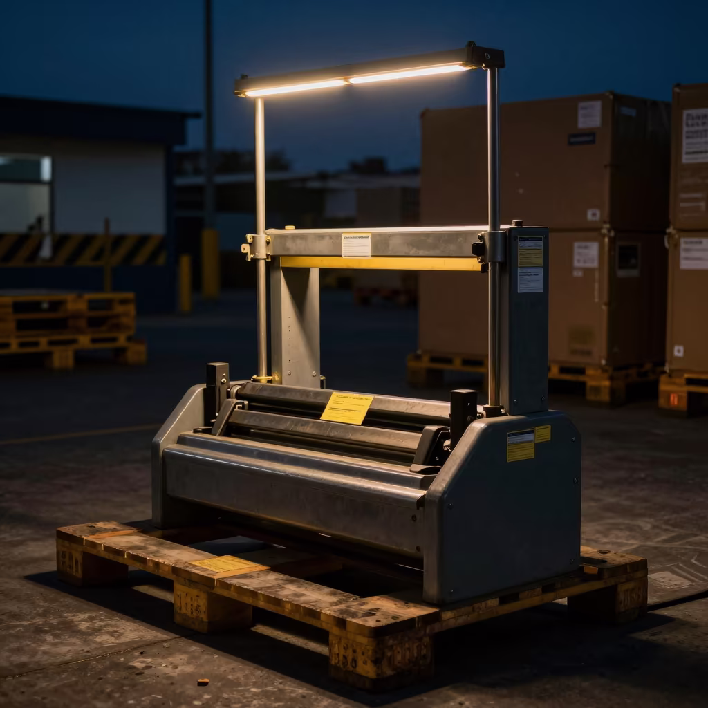 Predawn Label Applicator Stand in Dispatch Office in inside a dispatch office above the dock near Santa Cruz de la Sierra