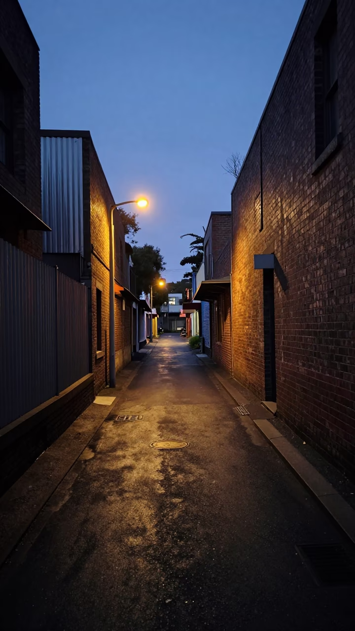 Predawn Laneway in Melbourne at The Predawn Darkness Light in in Melbourne, Victoria, Australia
