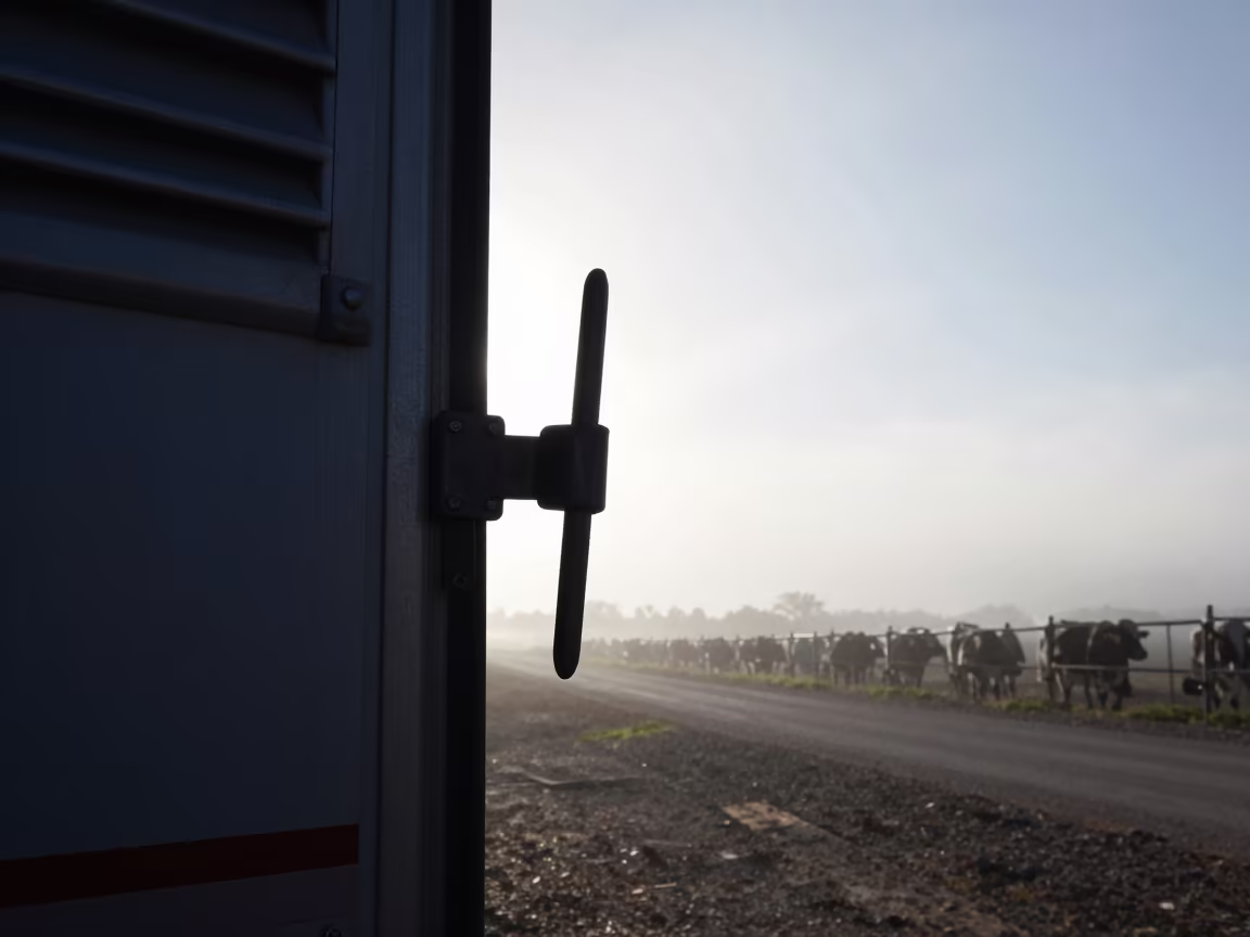 Predawn Latch Pin Silhouette on Feedlot Lane in along a feedlot lane in Tunisia