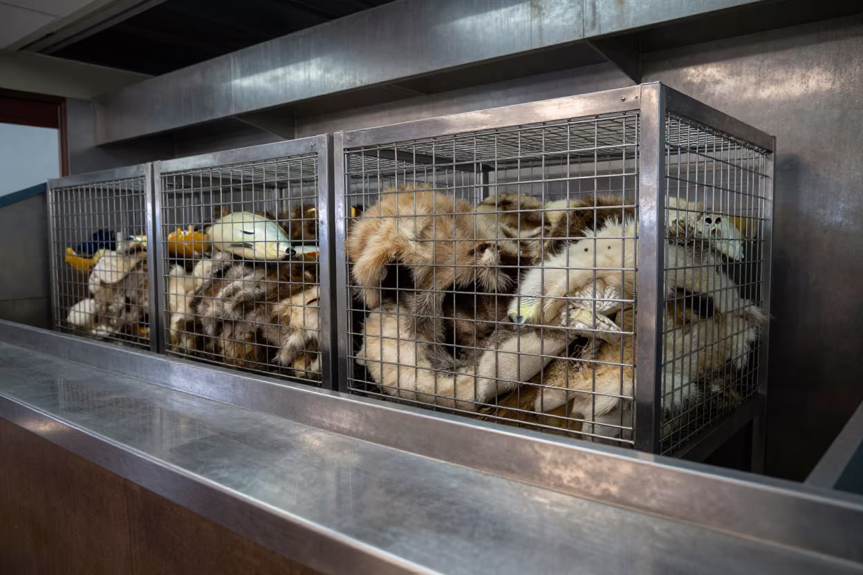 Predawn Laundry Cage in Trujillo Fish Zone in inside a fish bagging counter zone in Trujillo