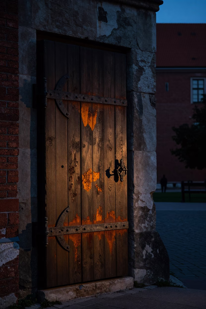 Predawn Light on Wawel Castle Stone Hinges and Old Rust in Krakow Poland in in Krakow, Poland