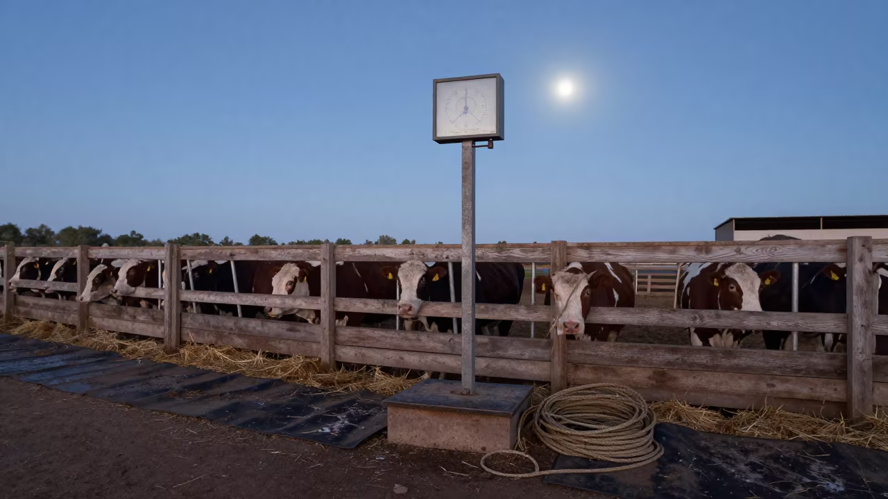 Predawn Livestock Scale in Chad Corral in inside a ranch corral in Chad