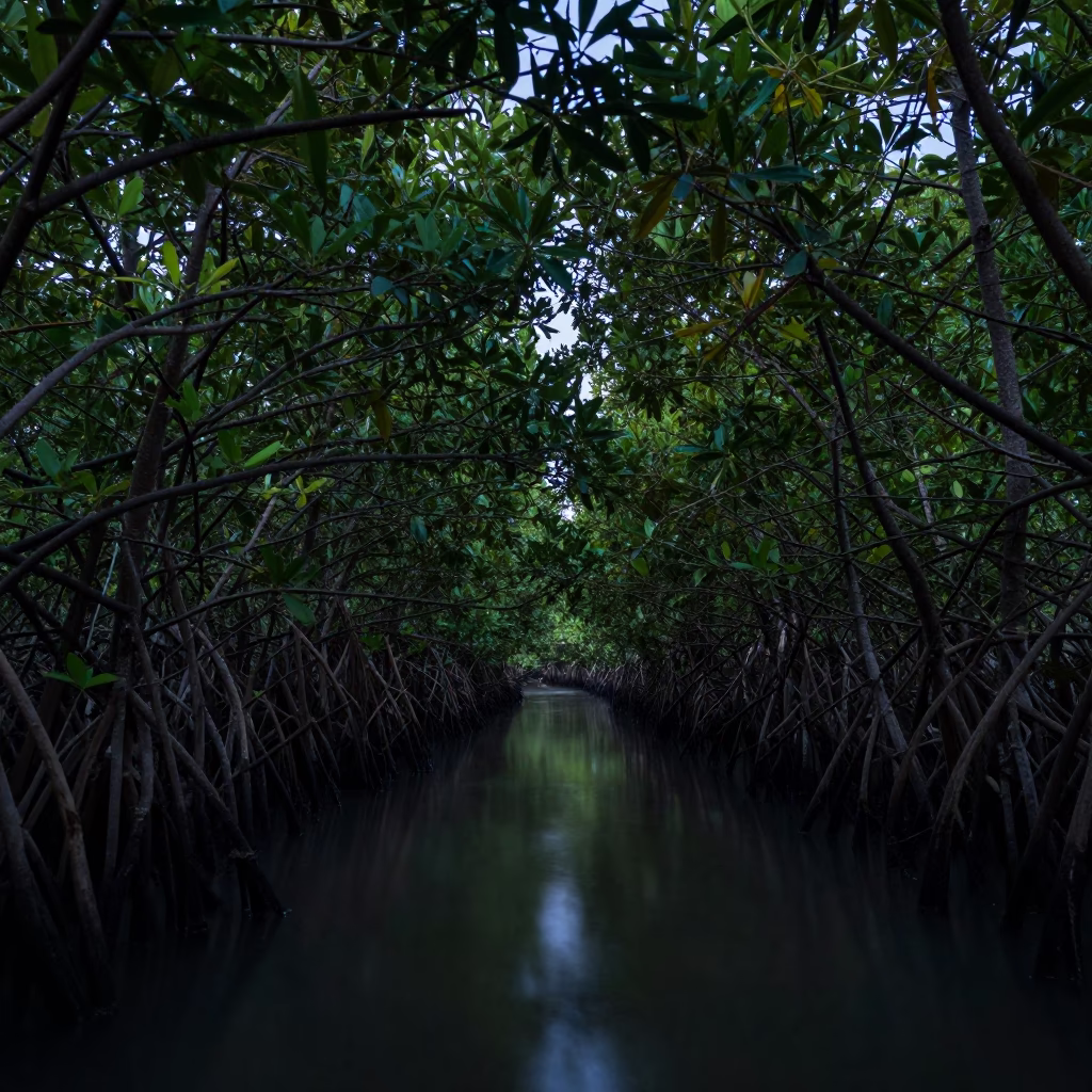 Predawn Mangrove Channel Starlight Filtered Through Canopy Phuket Thailand in in Phuket, Thailand