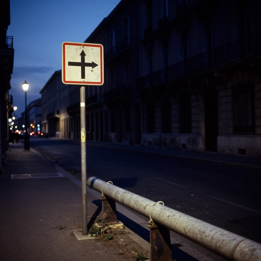 Predawn Marseille Street Scene with Gas Pipeline Marker and Fig Tree in in Marseille, France