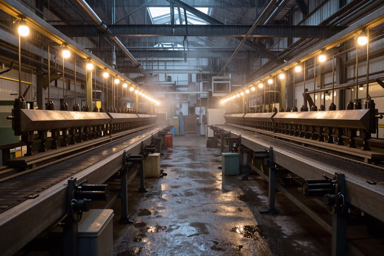 Predawn Match Factory Dipping Frames Conveyer in in a machine shop near London
