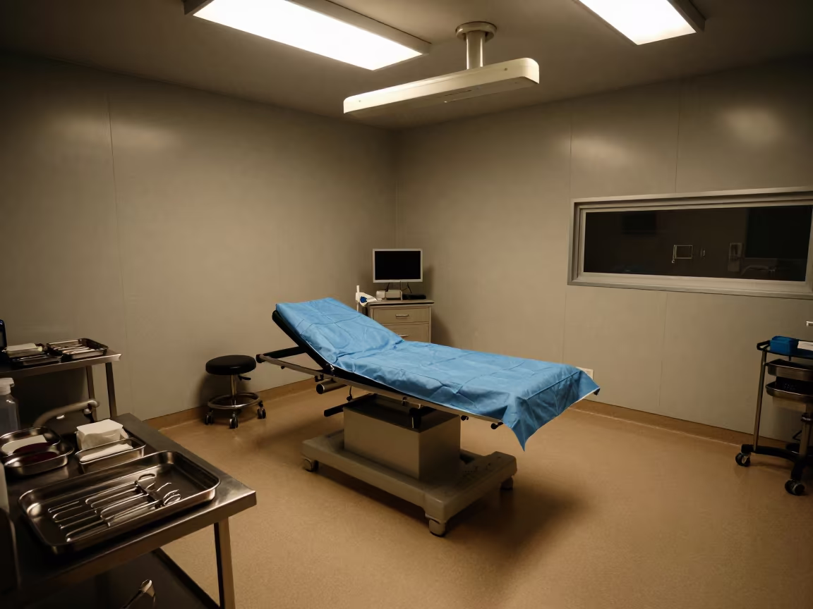 Predawn Medical Room Blue Drapes Cape Town in inside a clinic exam room in V&A Waterfront, Cape Town