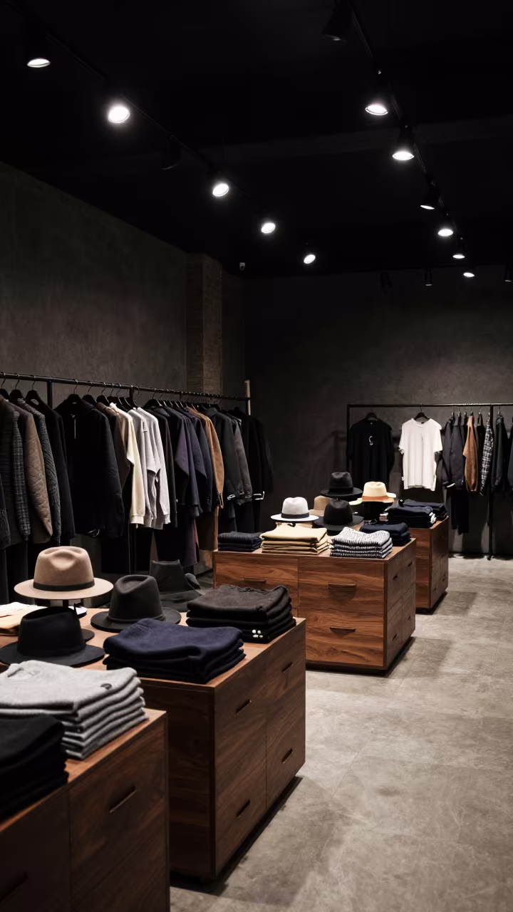 Predawn Menswear Showroom Tabriz Hats Knits in inside a minimalist showroom in Tabriz