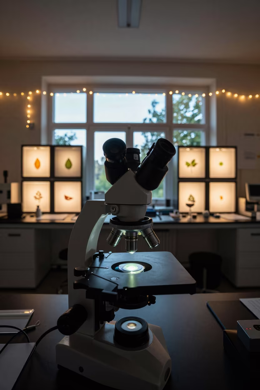 Predawn Microscope Analysis in Lubeck Archive in in a specimen archive room in Lubeck