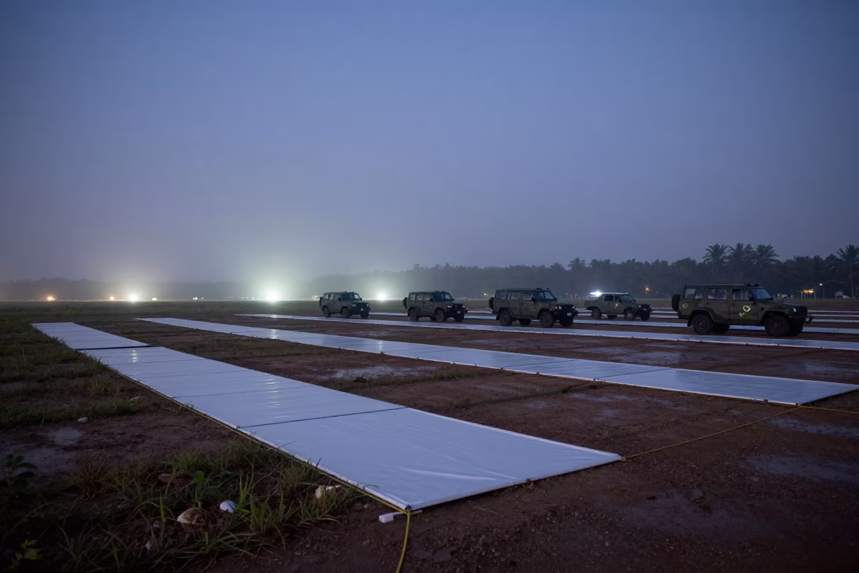 Predawn Military Landing Zone Kit Indonesia in beside a convoy halt on open ground in Indonesia