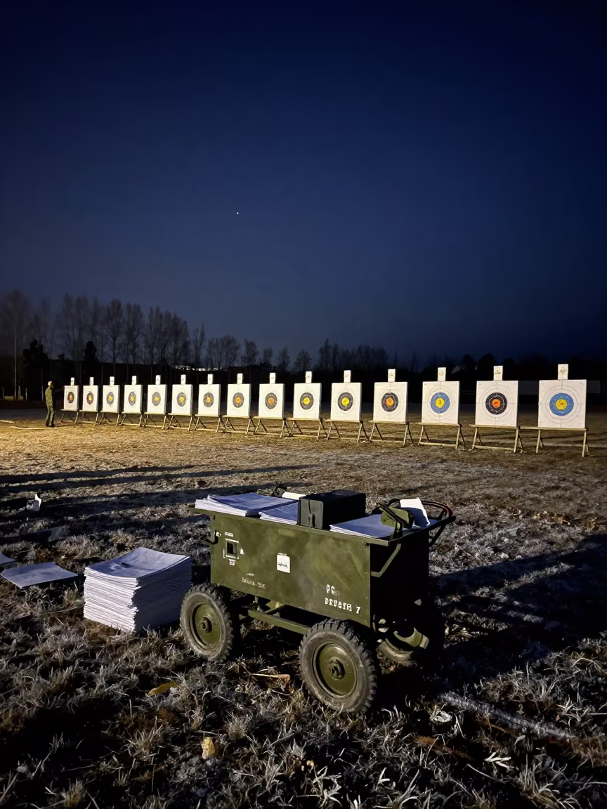 Predawn Military Paster Cart on Van Parade Ground in on a parade ground near Van