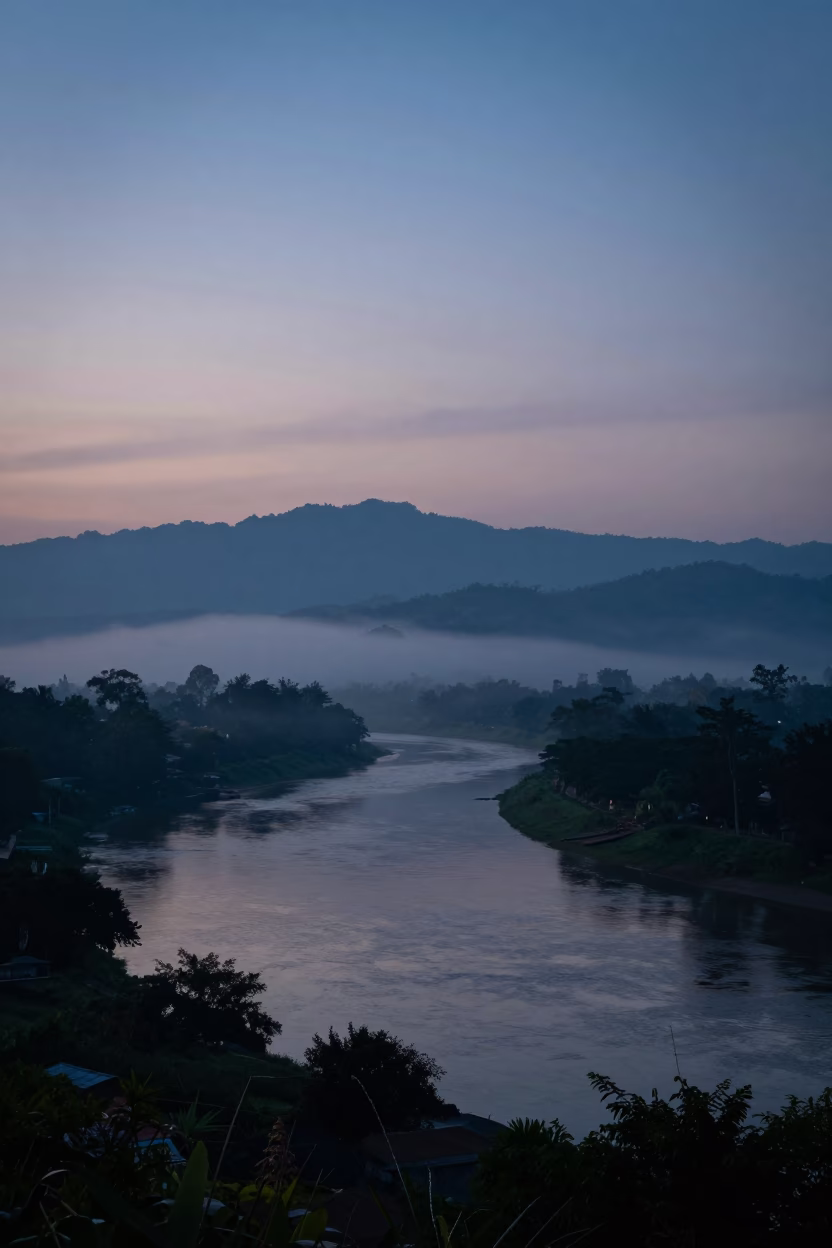 Predawn Mist in Chiang Mai at The Predawn Darkness Light in in Chiang Mai, Thailand