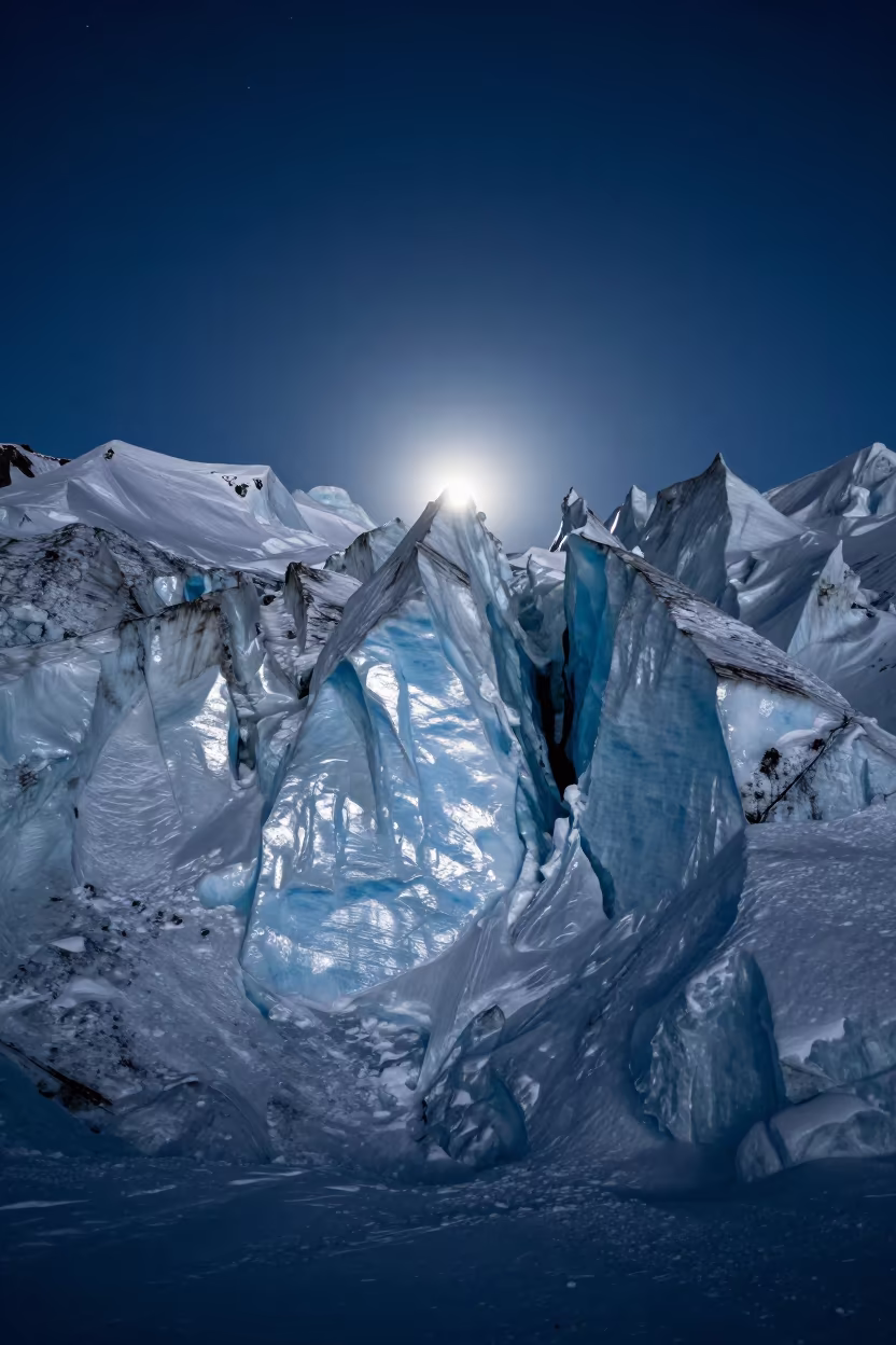 Predawn Moonlight on Alberta Glacier Face in under a band of cold starlight in Alberta