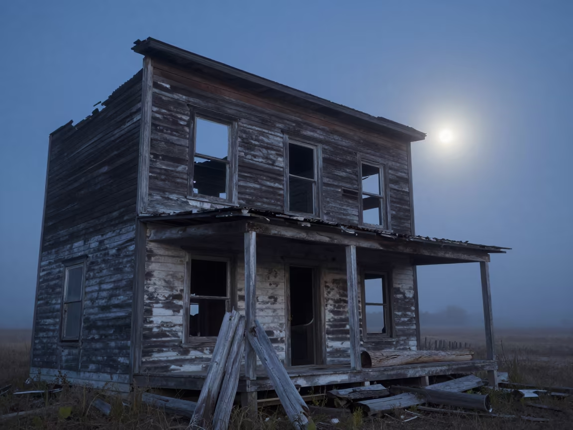 Predawn Moonlight on Manitoba Saloon Ruin in in Manitoba