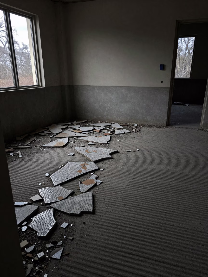 Predawn Mosaic Ruins in Jacksonville Bathhouse Lobby in inside a ribbed concrete lobby in Jacksonville