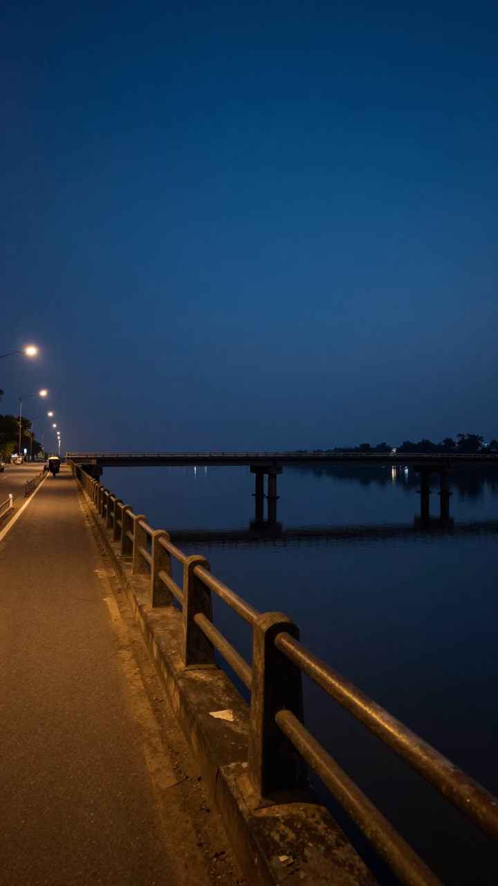 Predawn Mumbai Street Scene with Bridge Pier and Early Morning Market Activity in in Mumbai, India