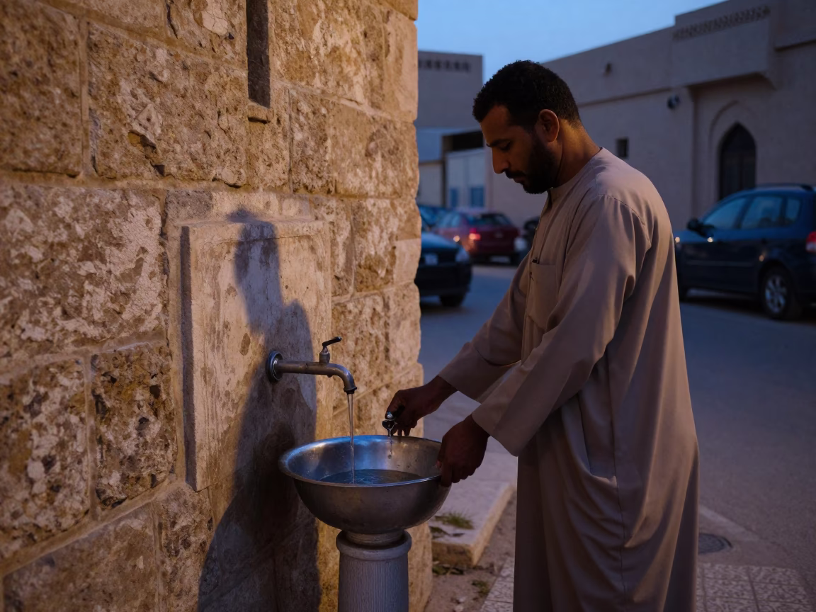Predawn Muscat Oman Street Scene with Wash Basin and Key in in Muscat, Oman