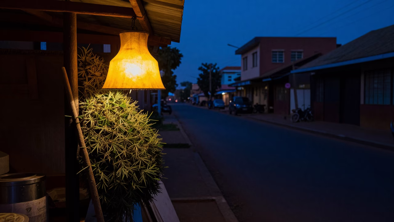 Predawn Nairobi Street Scene with Vintage Lampshade and Scrub Brush in in Nairobi, Kenya