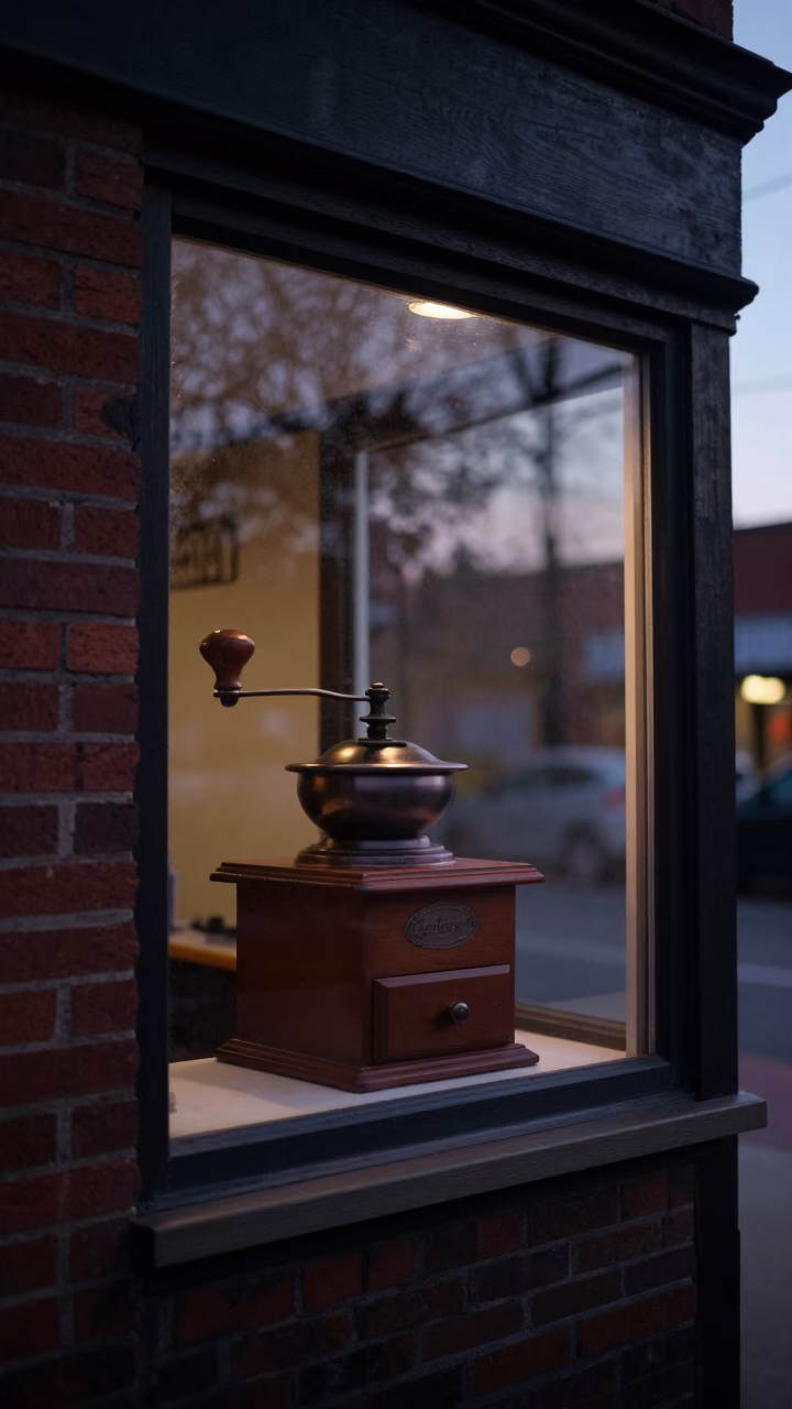 Predawn Nashville Street Corner with Vintage Coffee Grinder and Urban Latch Details in in Nashville, Tennessee, United States