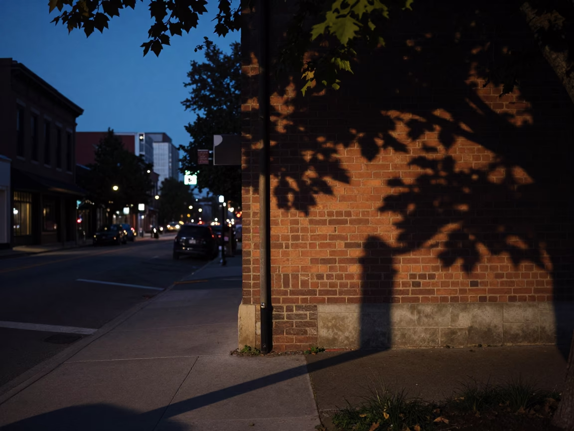Predawn Nashville Tennessee Street Scene with Leaf Shadows and Glass Railings in in Nashville, Tennessee, United States