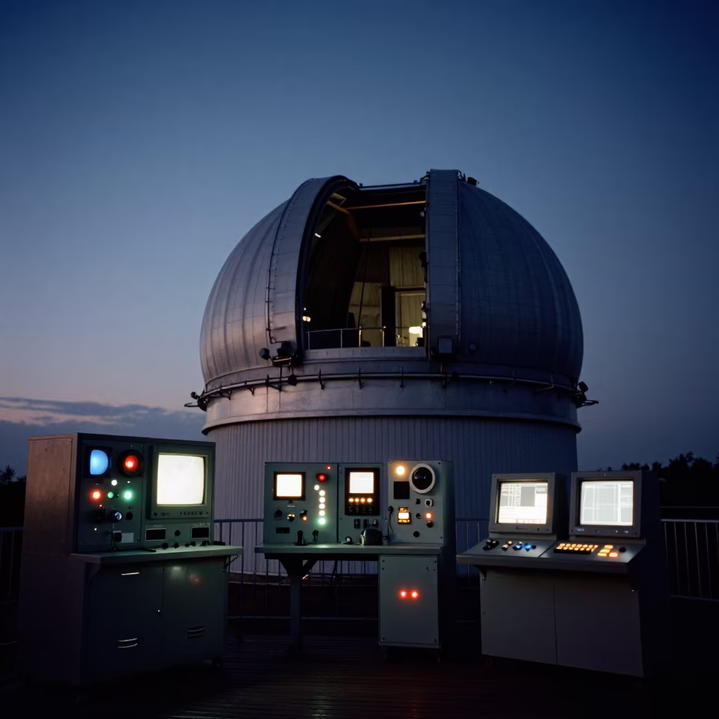 Predawn Observatory Deck Equipment Glow in near a weather balloon launch site in Palakkad