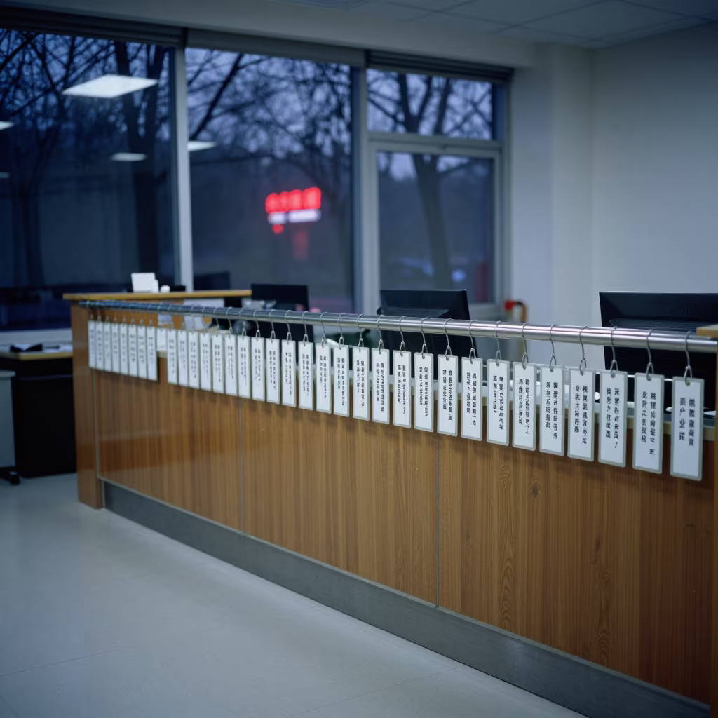 Predawn Office Tag Rail Neon Light in at an office reception desk in Guiyang