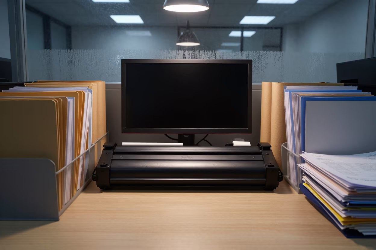 Predawn Office Toner Key Rail Shenzhen in inside an open-plan office bay in Shenzhen